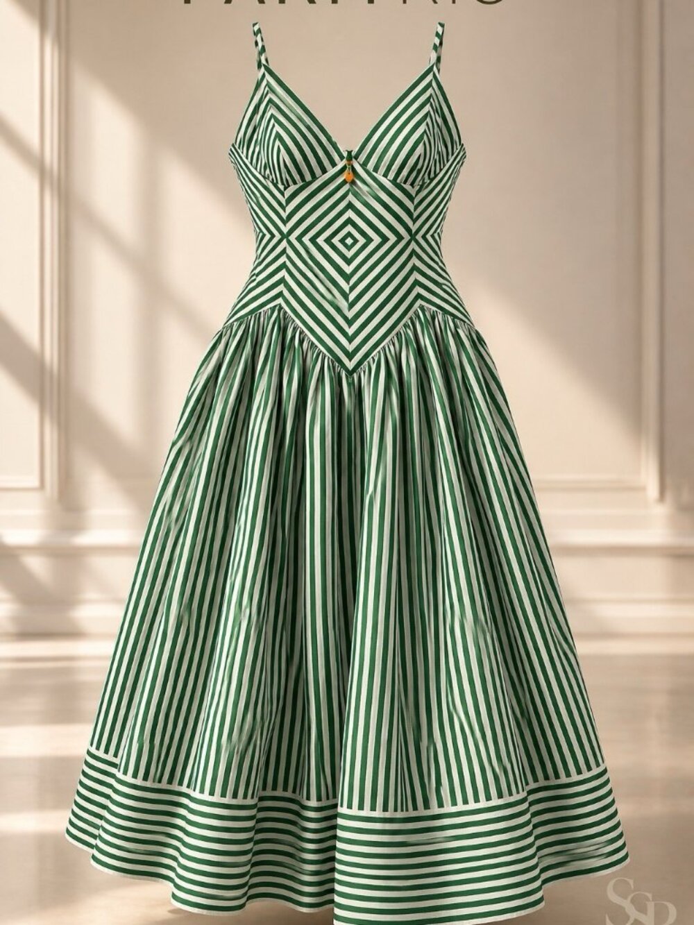 Farm Rio Sleeveless Bicolor Stripes Green White Cotton Midi Dress XL NWT - Picture 1 of 5